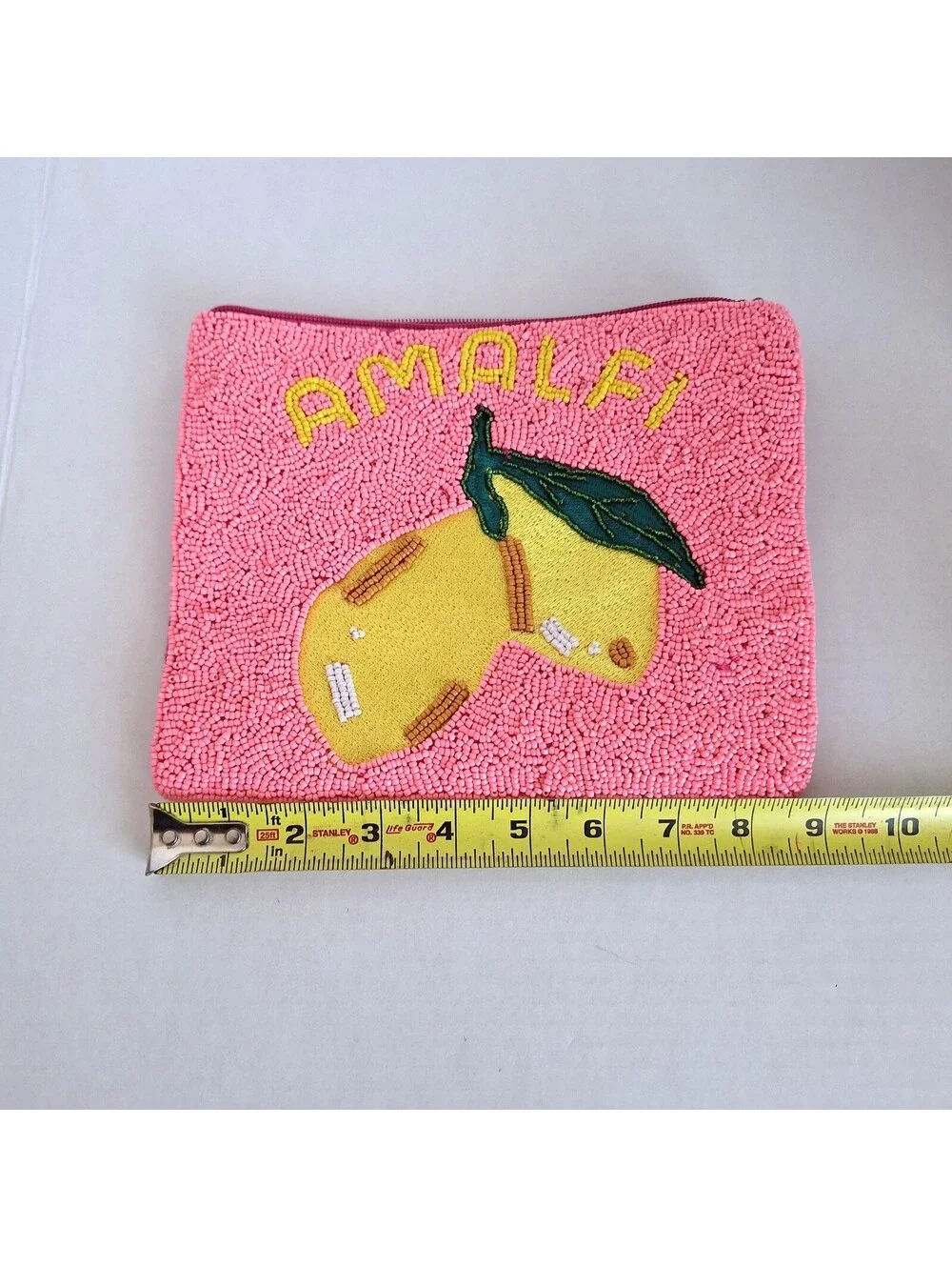 NWT A&B Express Edit Amalfi Beaded Coin Purse/Pouch/Wristlet Pink w Lemons